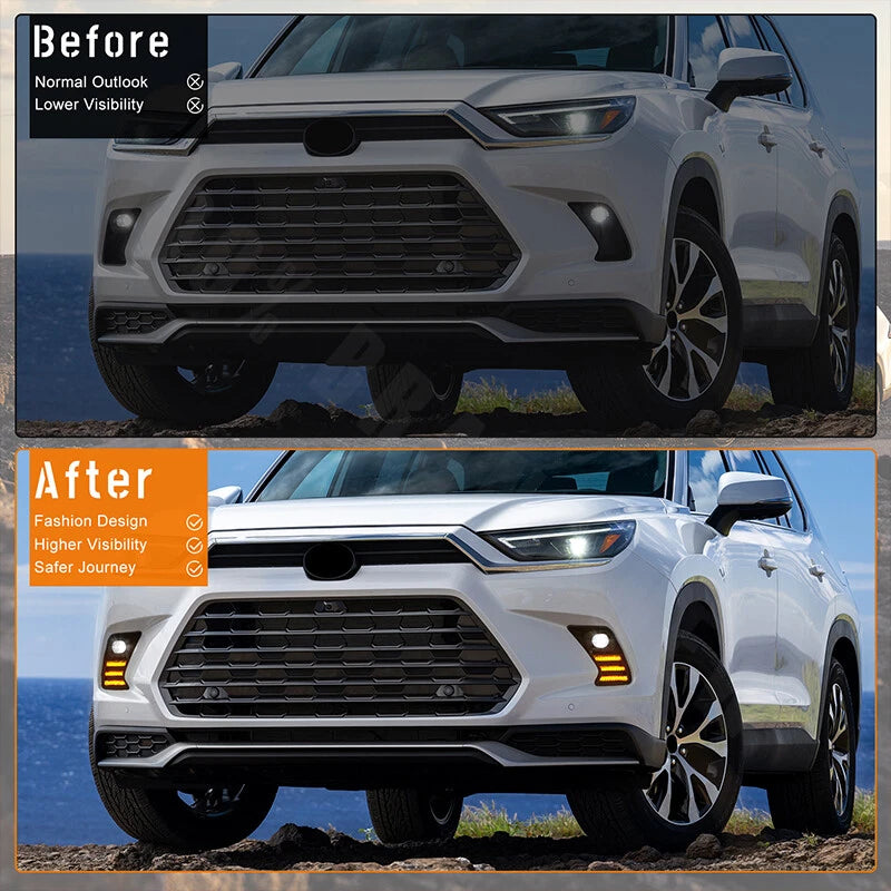 Front Bumper Fog Light Turn Signal LED DRL for Toyota Grand Highlander (2024-2025)