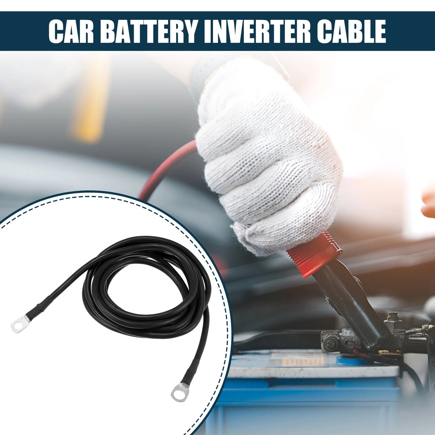 Inverter Cable 5/16-3/8 9ft Battery Copper Wire Black for Car