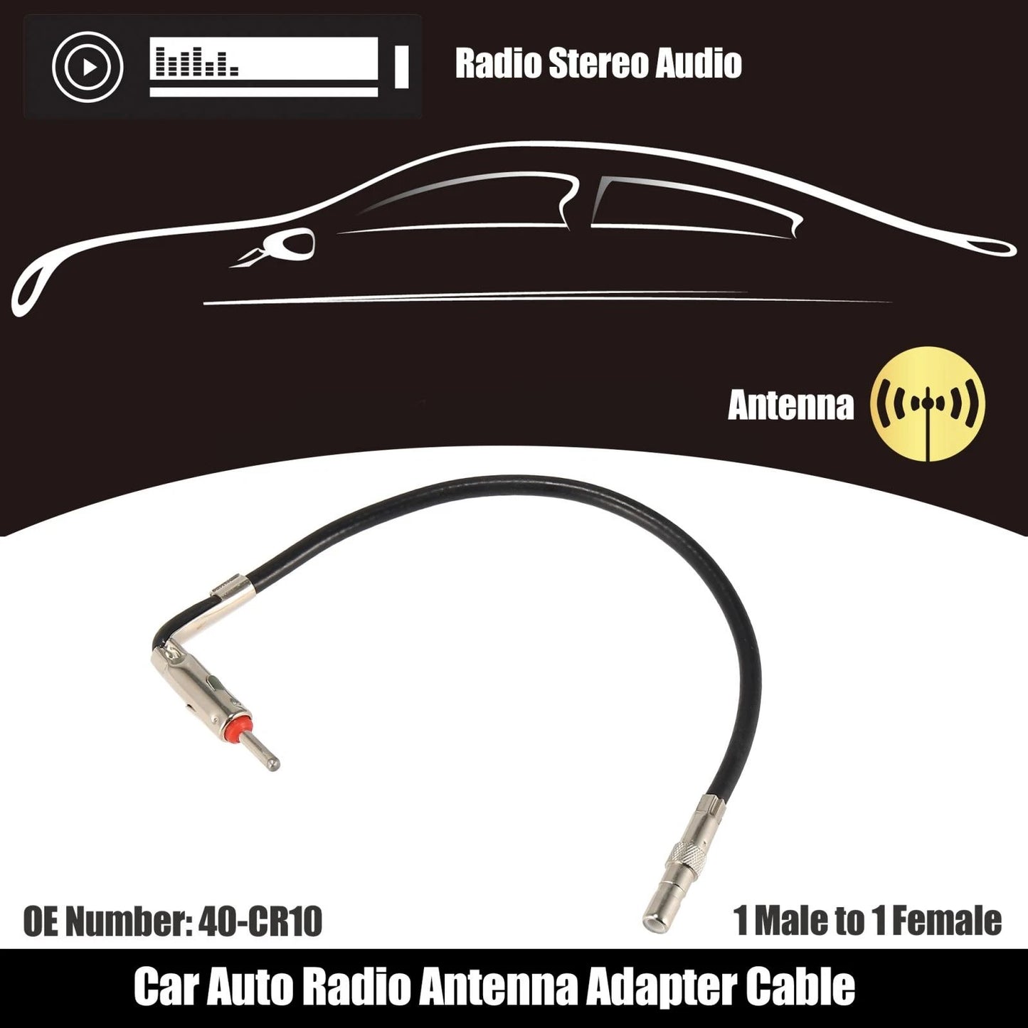 Car Radio Antenna 1 Male to 1 Female Adapter for Chrysler, Dodge, Ford