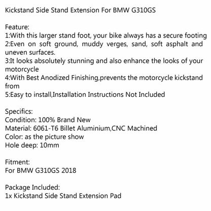 Kickstand Side Stand Extension Plate for BMW G310 GS (2018)