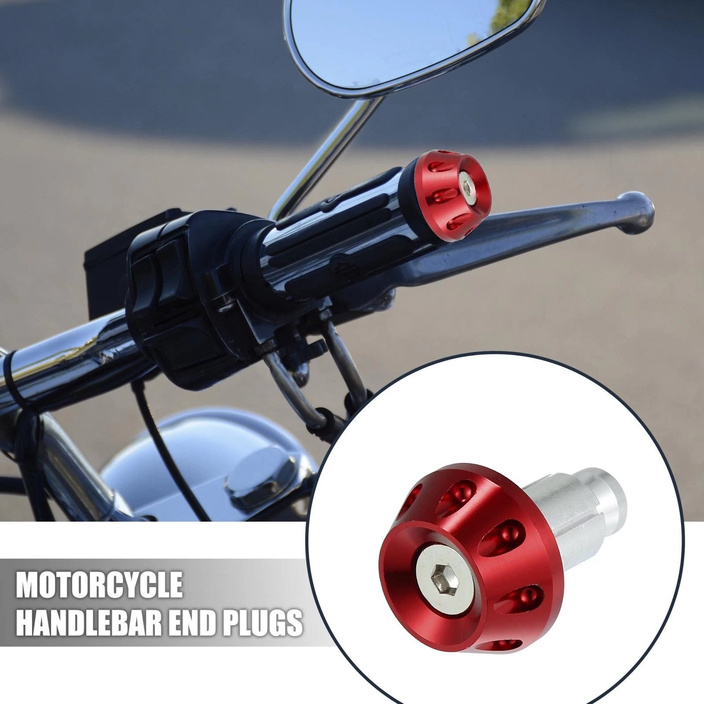 Handlebar End Plugs Caps 1 Pair 7/8" 22mm Aluminum Alloy for Motorcycle Red