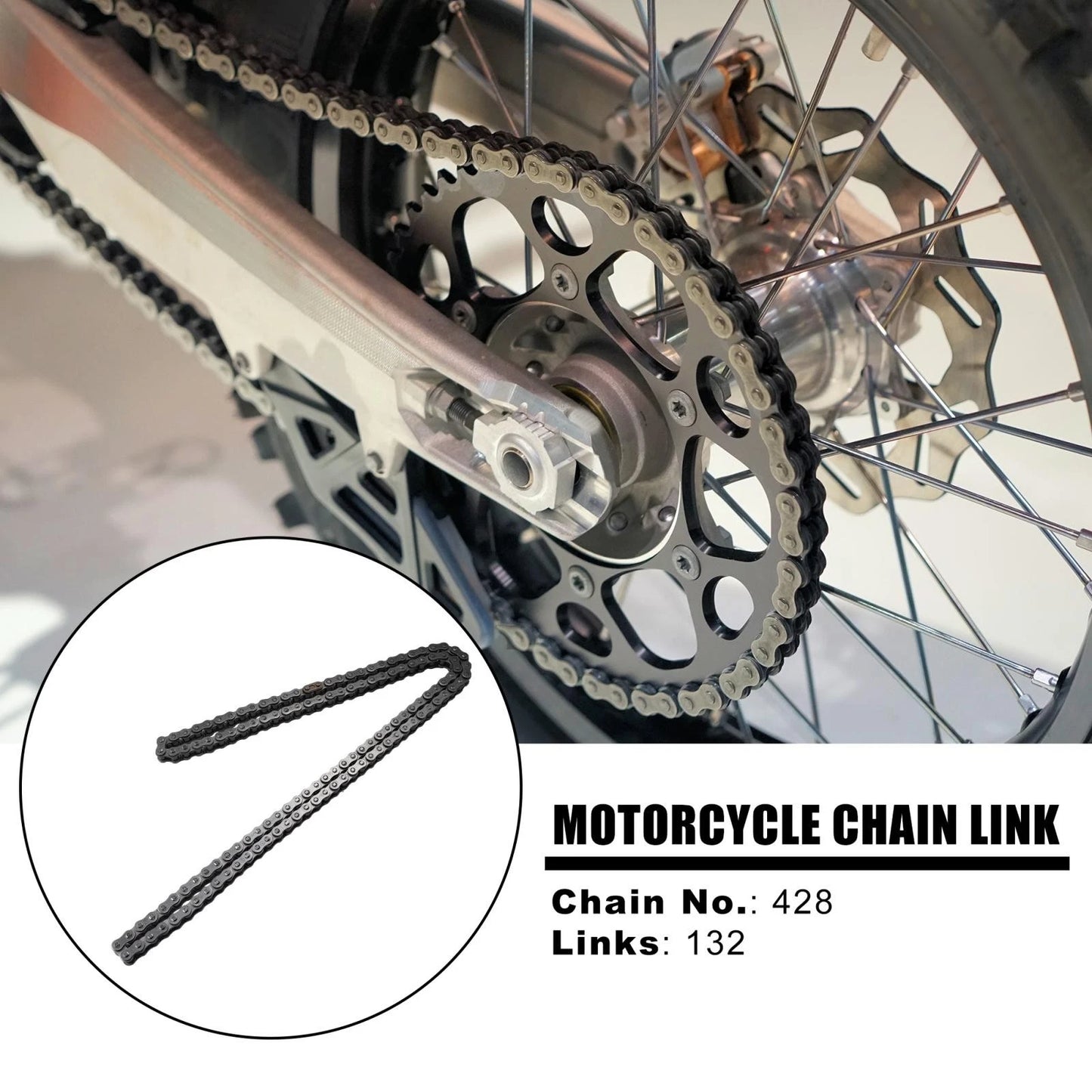 Motorcycle Chain 132-Link Non O-Ring with Master Link for ATV