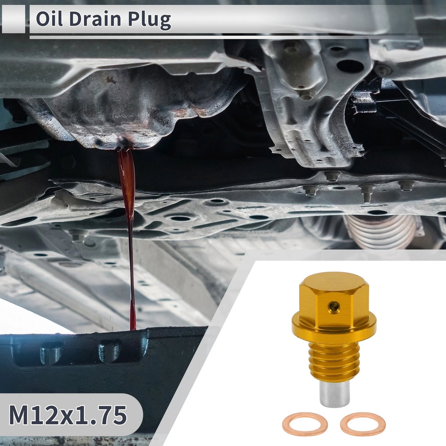 Set M12x1.75 Engine Oil Drain Plug W/ Gasket for Car Motorcycle Boat Gold Tone