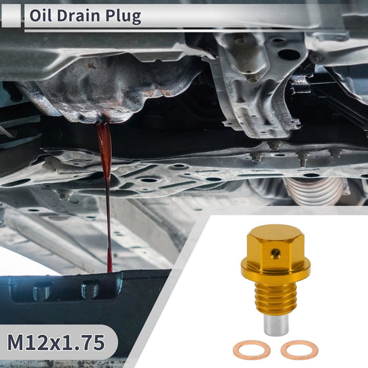 Set M12x1.75 Engine Oil Drain Plug W/ Gasket for Car Motorcycle Boat Gold Tone