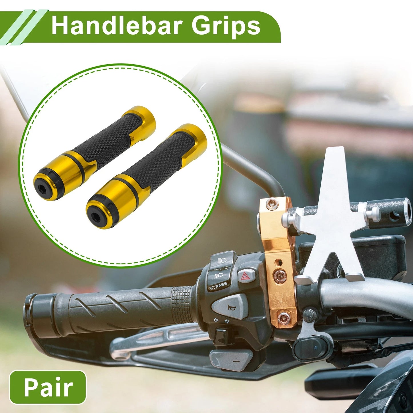 7/8" 22mm Hand Grips End Covers Rubber Gold Tone for Motorcycle