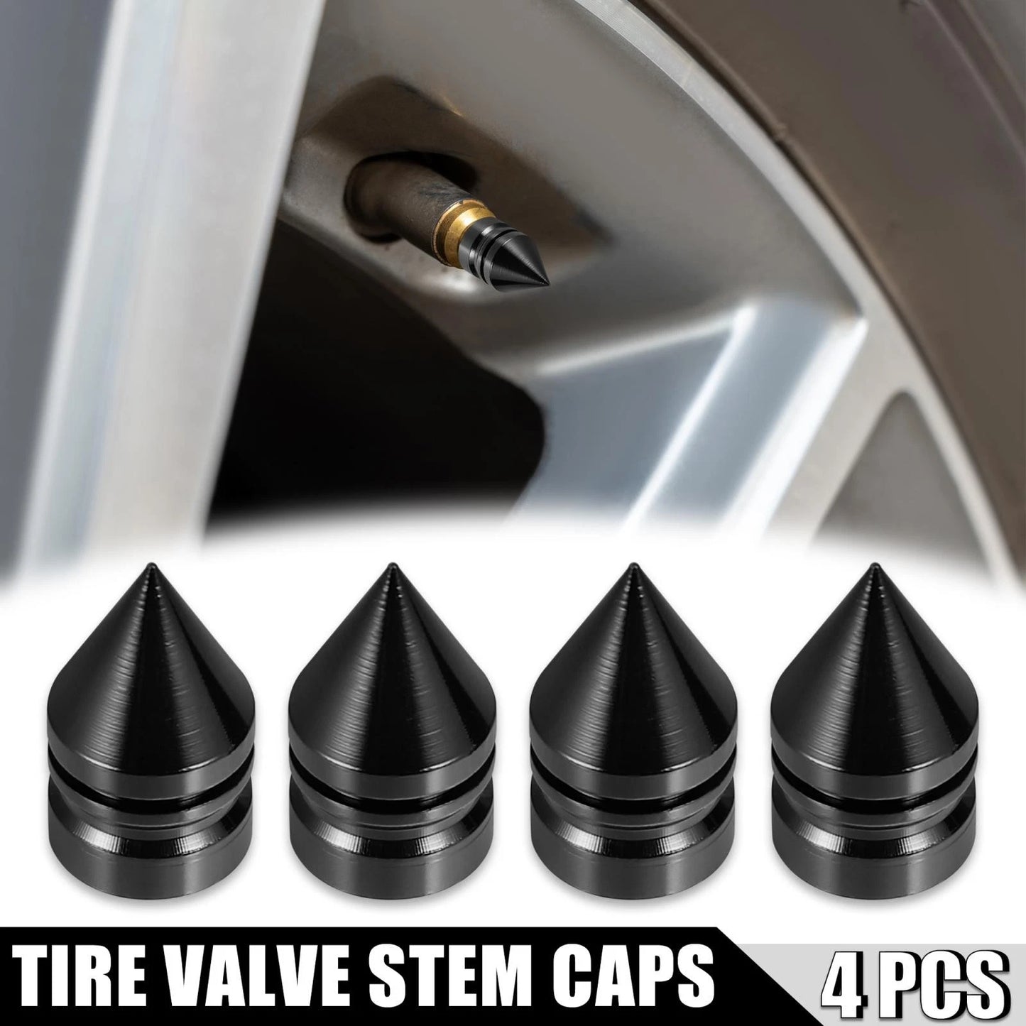 Dustproof Caps 4 Pcs for Cars, Motorcycles Air Valve Covers Tower Shape Black
