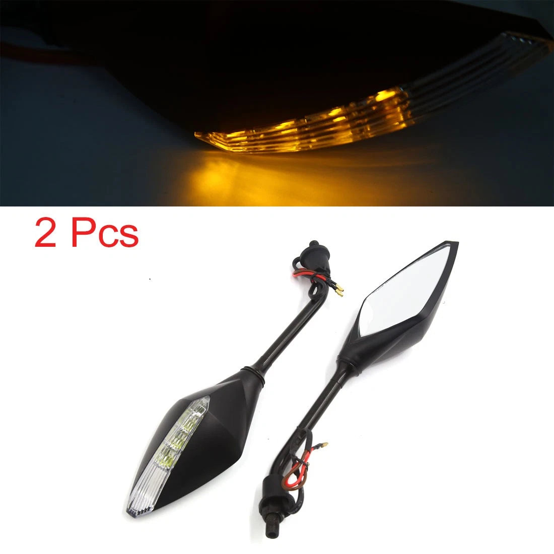 Pair 10MM Thread Yellow LED Turn Signals Indicator Side Mirrors for Motorcycle