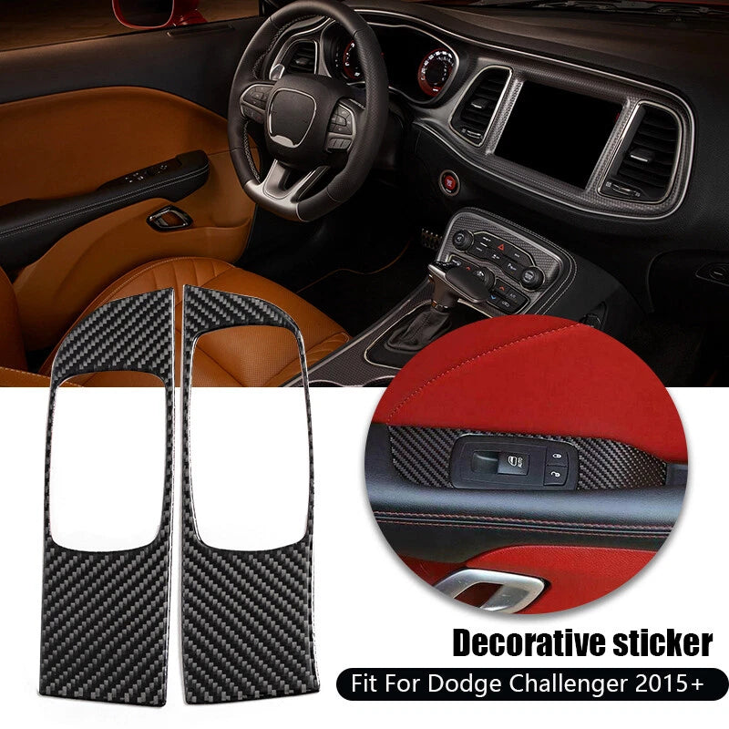 Carbon Fiber Window Lift Switch Button Panel Trim for Dodge Challenger (2015+)