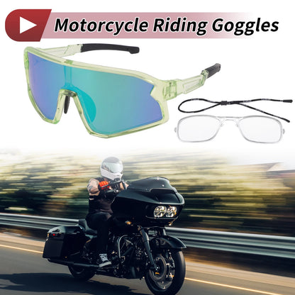 1 Set Motorcycle Riding Goggles Green Lens Clear Green Black Frame PC UV400
