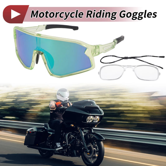 1 Set Motorcycle Riding Goggles Green Lens Clear Green Black Frame PC UV400