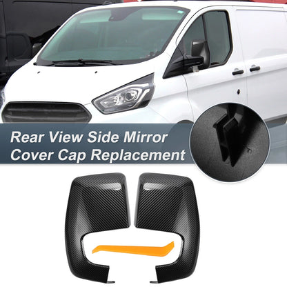 Rearview Mirror Cover Cap Black Carbon Fiber for Ford Transit Custom (2014-2023)