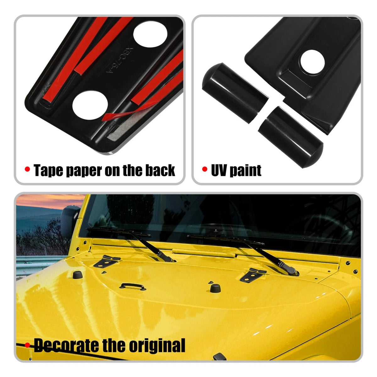 2 x Engine Hood Hinge Covers for Jeep Wrangler 2-Door/4-Door (2007-2018) Black