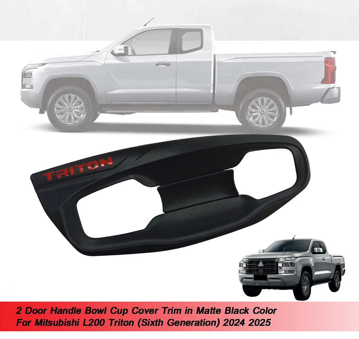 2 x Door Handle Bowl Cup Matte Black for Mitsubishi L200 Triton (2024-2025)