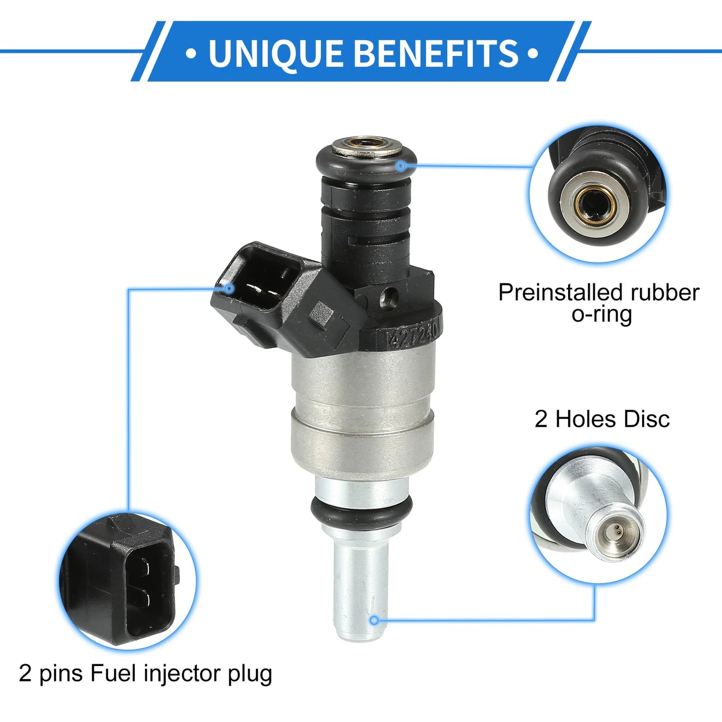 Fuel Injector for BMW E60 520i 2003-2010, 525i 2003-2009, Black, 1 Pcs
