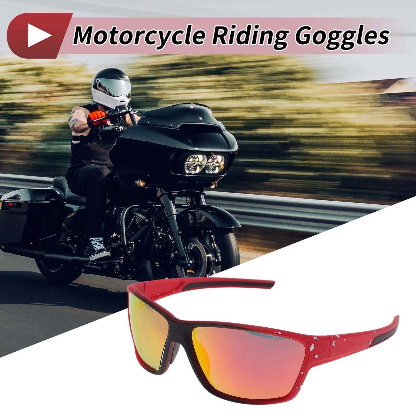Motorcycle Riding Goggles Red Lens Red Black Frame Tri-Acetyl Cellulos UV400