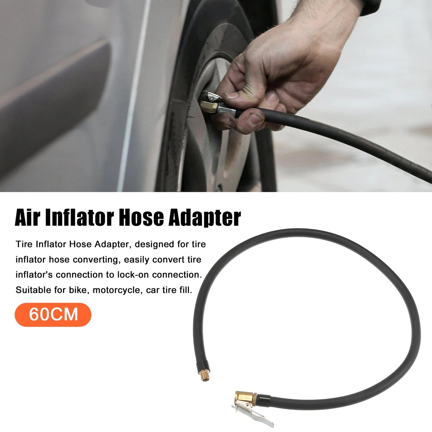 Tire Inflator Pump Hose with Locking Air Chuck / 60cm 23.62" / for Car Motorcycle