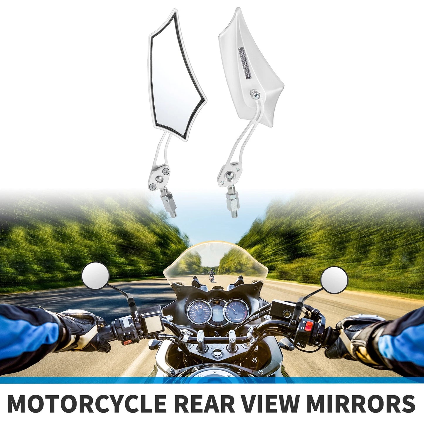 M10 M8 2 x Motorcycle Rear-View Mirrors Prismatic Handlebar White for Motorcycle
