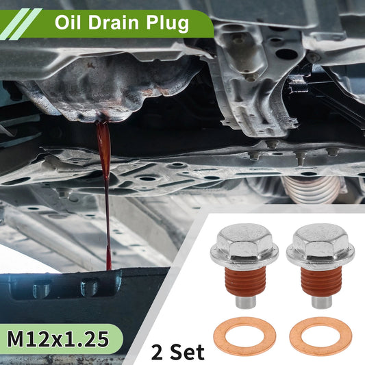 2 x M12x1.25 Copper Oil Drain Plug W/ Gasket for Car Motorcycle Silver Tone Red