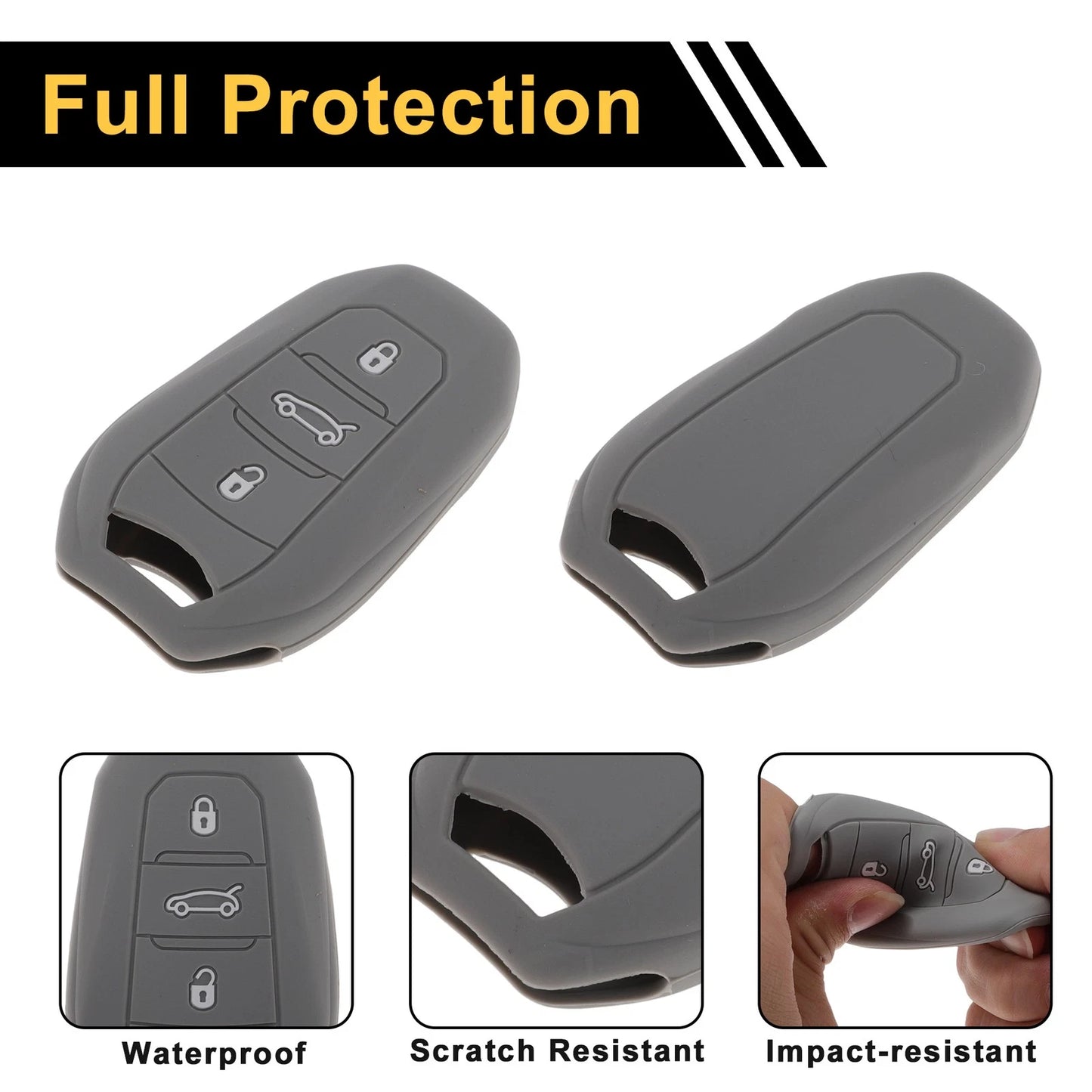 Gray Key Fob Shell Cover Case for Peugeot 208 & e208 (2019-2023)