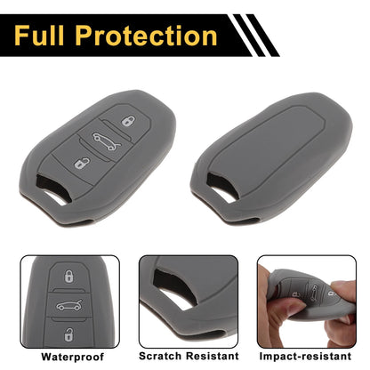 Gray Key Fob Shell Cover Case for Peugeot 208 & e208 (2019-2023)