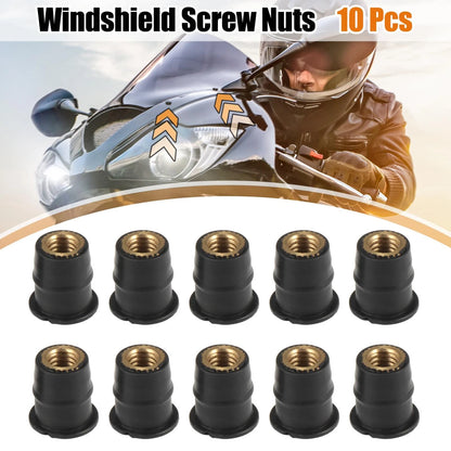 10x M6 6mm Convex Black Rubber Windshield Screws Bolts Nut for Motorcycle