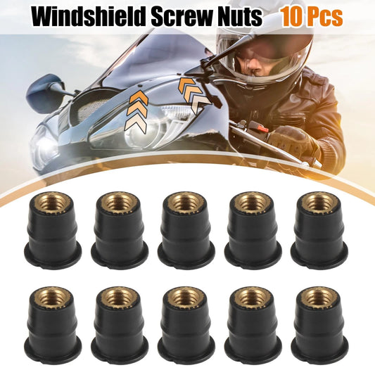 10x M6 6mm Convex Black Rubber Windshield Screws Bolts Nut for Motorcycle