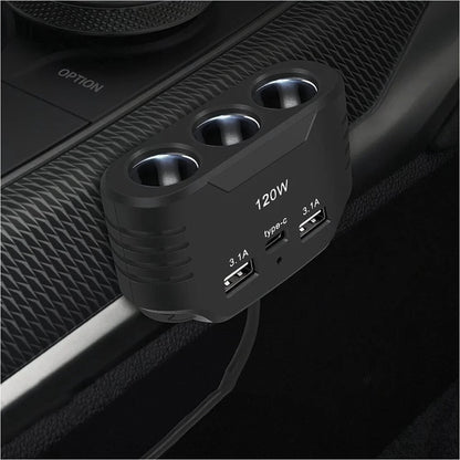 3-Way 120W Car Cigarette Lighter Socket Splitter Dual USB Charger Adapter