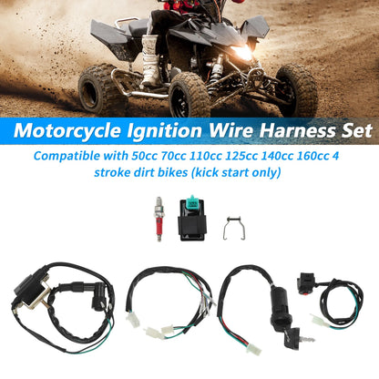 Ignition Wire Harness Key Switch Ignition Coil CDI Spark Plug for Motorcycle