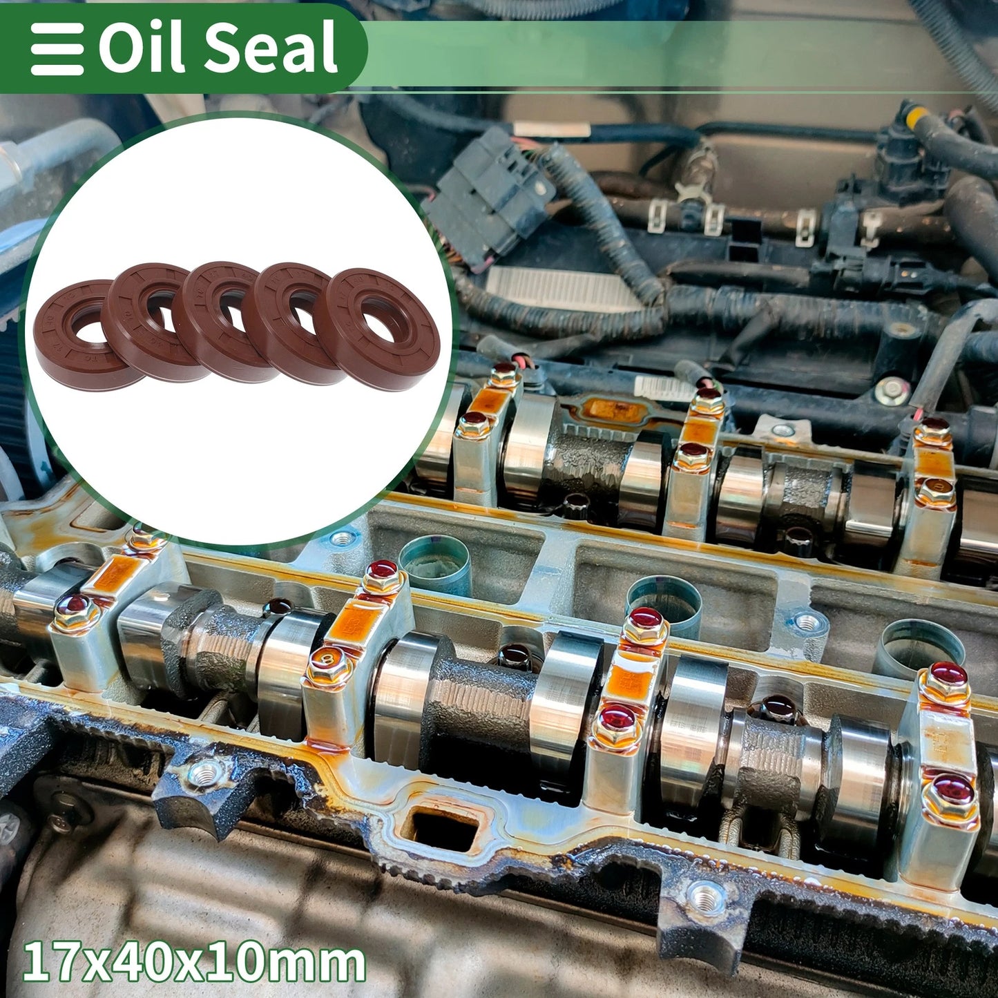 Oil Seal 17x40x10mm Brown 5 Pcs Rotary Shaft Seal FKM Rubber
