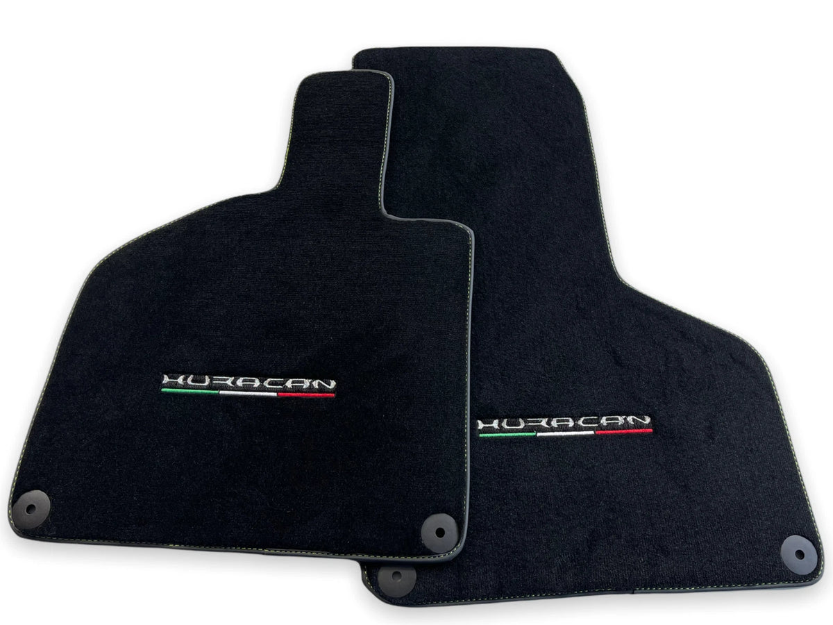 Floor Mats for Lamborghini Huracan 2014-2022 Black Tailored Carpets Green Stitch