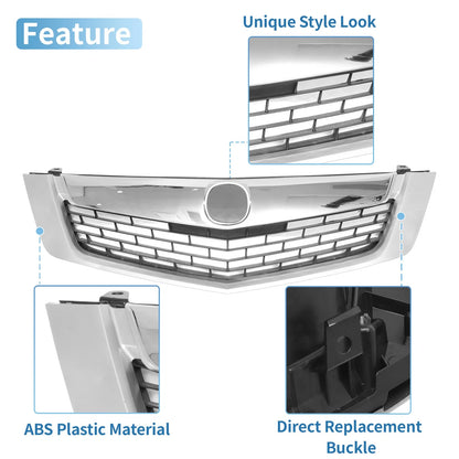 Grille Front Upper Bumper for Acura TSX Chrome Silver-Tone (2009)
