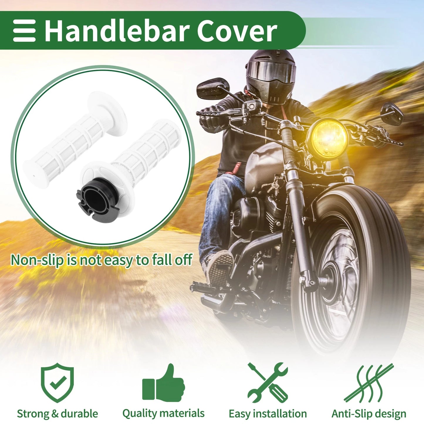 7/8" 22mm Hand Grips for Motorcycle Handlebar Grips TPR White