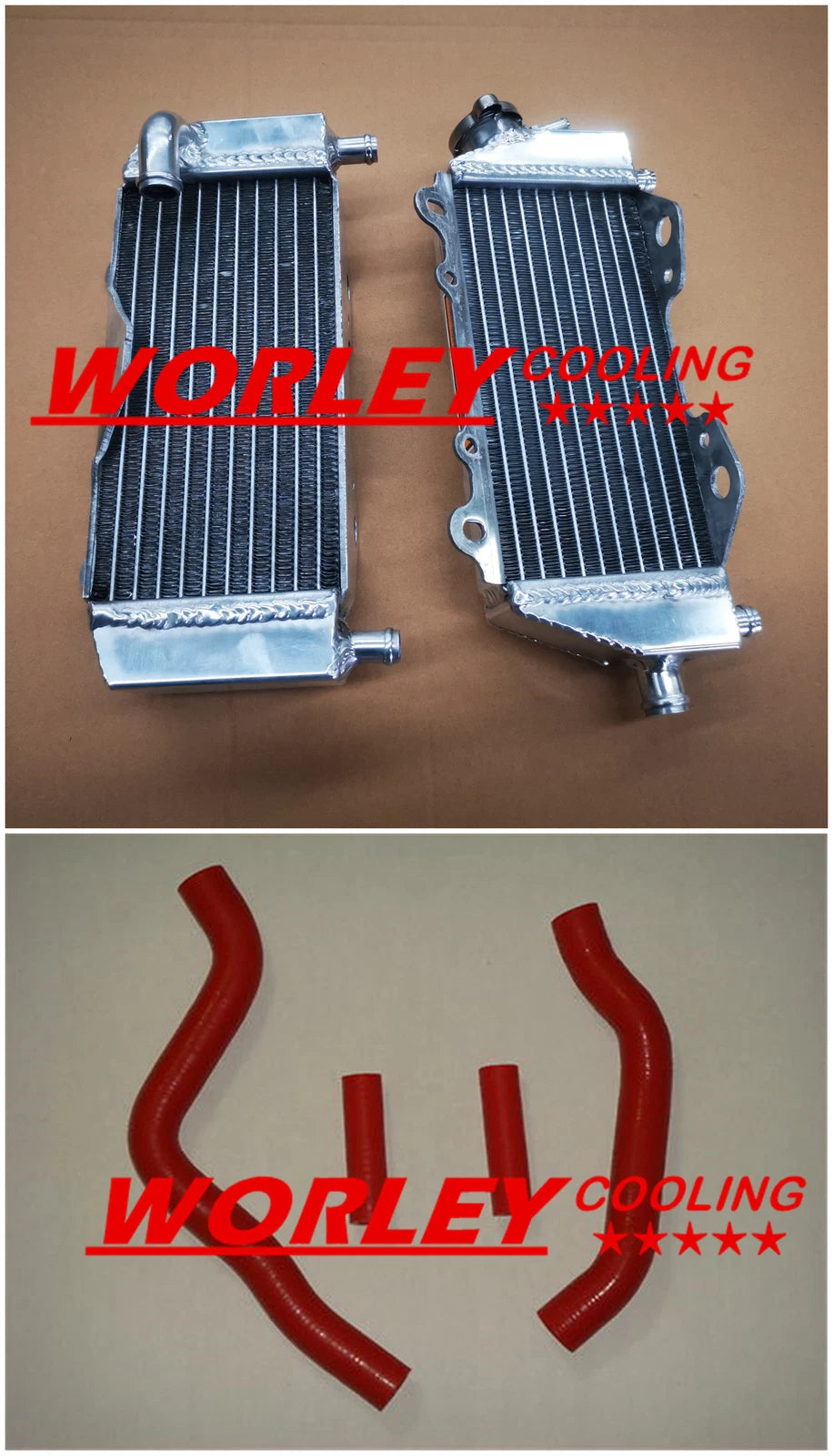 Aluminum Radiator for Kawasaki KX125 (2003-2005) + Hose, Red