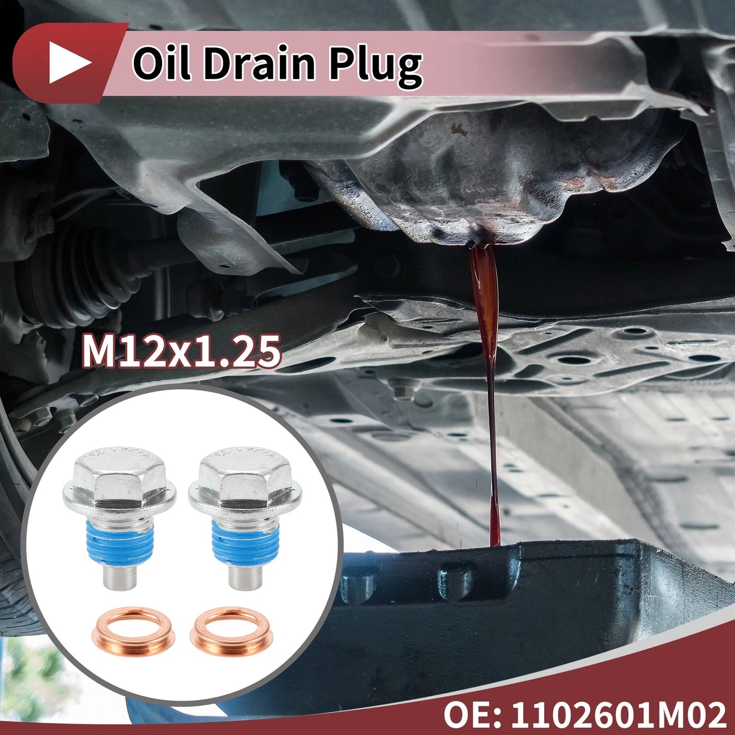 Oil Drain Plug Set for Nissan Infiniti (1102601M02) Blue Silver Tone