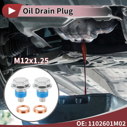 Oil Drain Plug Set for Nissan Infiniti (1102601M02) Blue Silver Tone