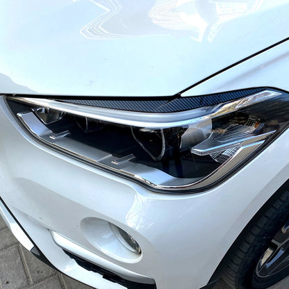 2 x Headlight Eyelid Trim Covers Carbon Fiber Look for BMW X1 (2016-2021)