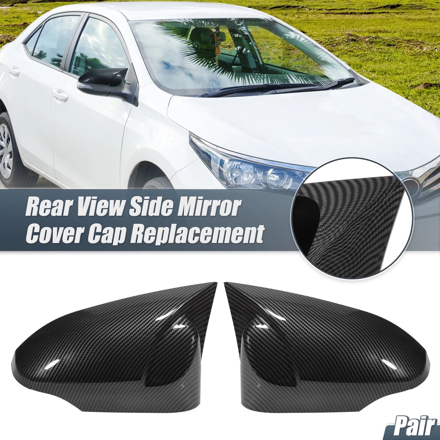 Rearview Mirror Cover Overlay Black Carbon Fiber for Toyota Corolla (14-18)