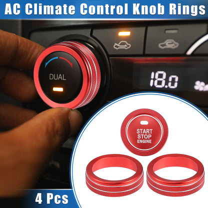 4 x Car AC Climate Control Knob Rings for Toyota Highlander (2020-2023) Red