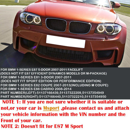 2 x Front Kidney Grilles for BMW E81 E82 E87 E88 120i 125i 128i 135i (2007-2013)