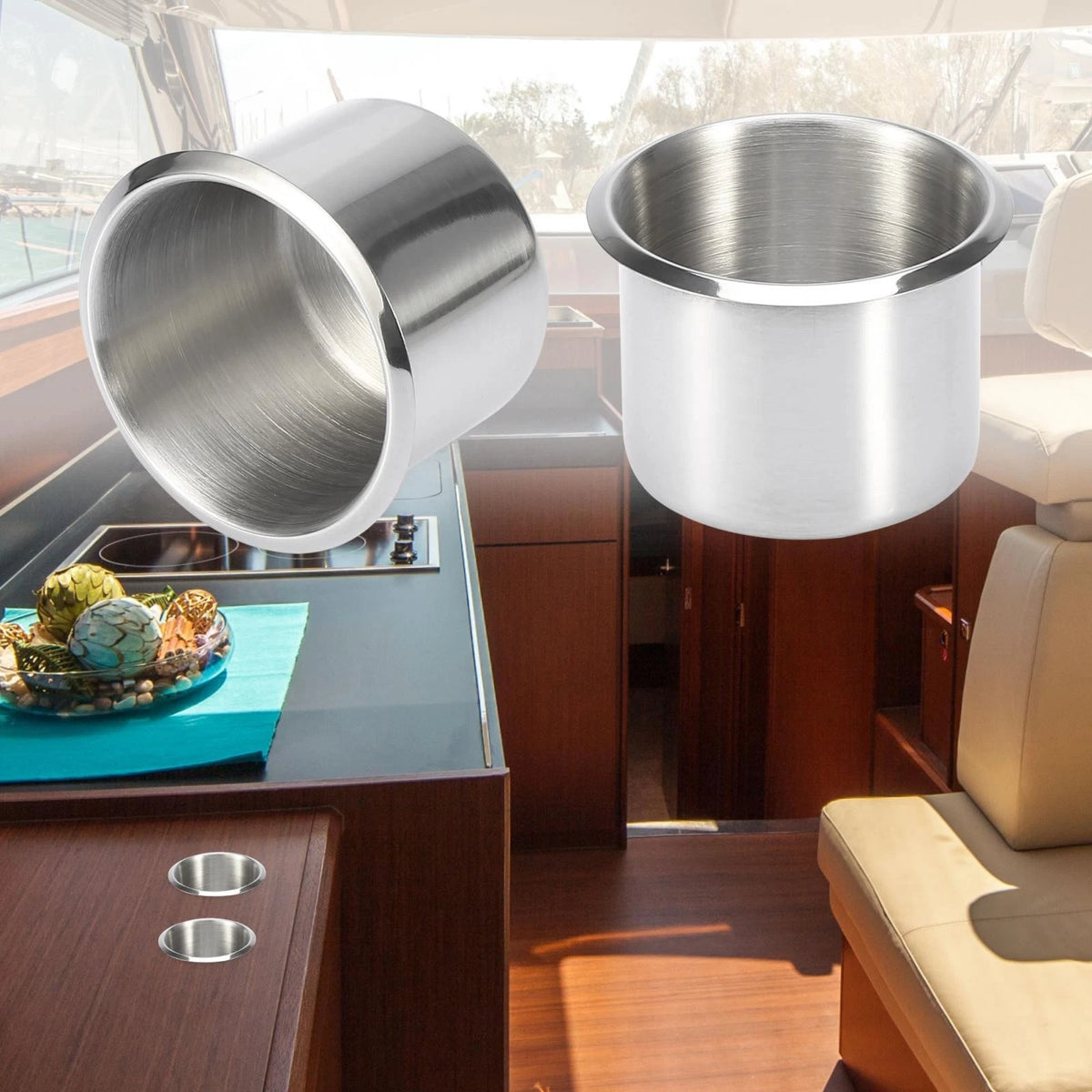 2pcs Stainless Steel Universal Cup Drink Holder SilverTone for Marine Boats RVs