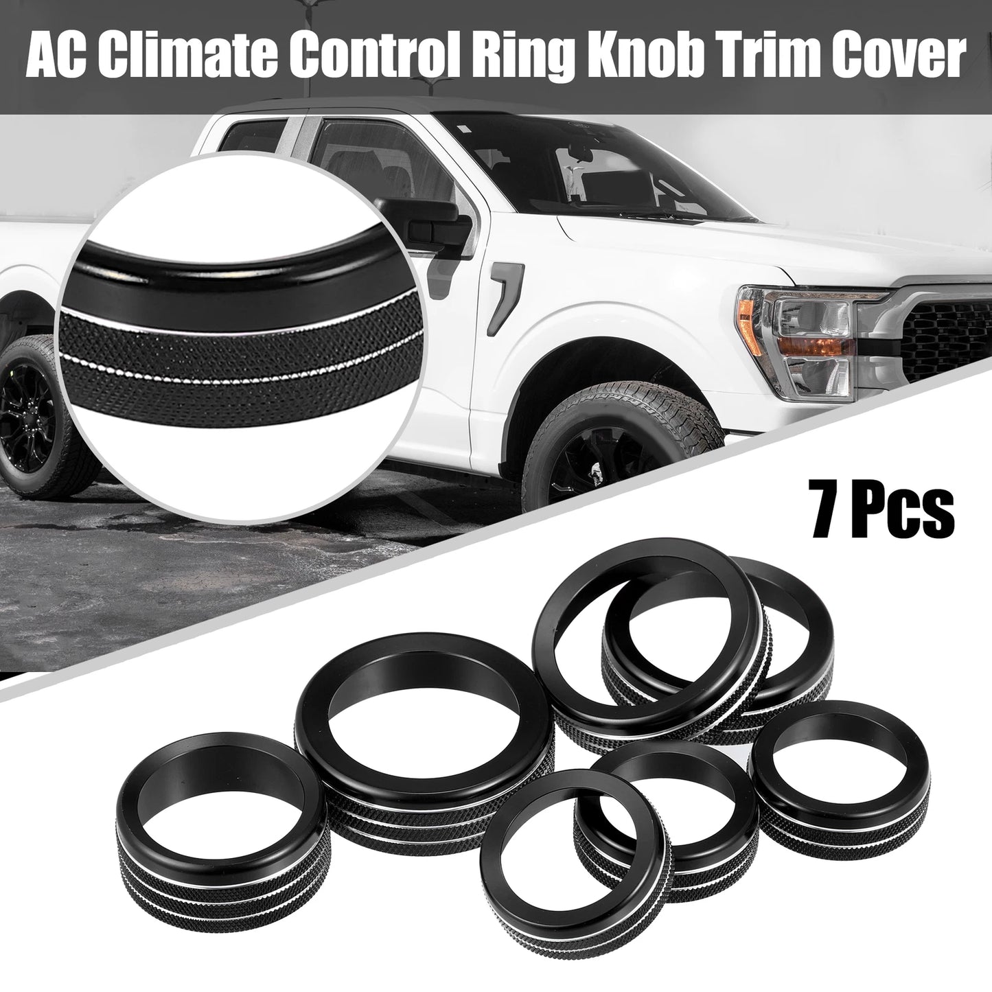 7 x Black AC Climate Control Knob Trim Covers for Ford F-150 (2021-2022)