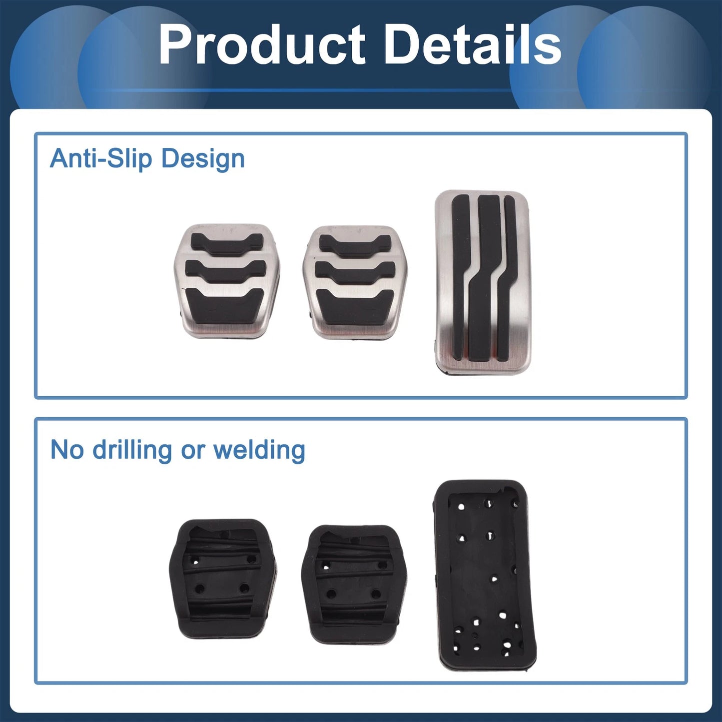 3 x Foot Accelerator Pedal Covers for Ford Focus MK2 (2004-2011) Silver Tone