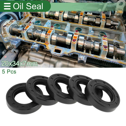 Oil Seal Rotary Shaft Seal NBR Rubber 20x34x7mm Black 5 Pcs