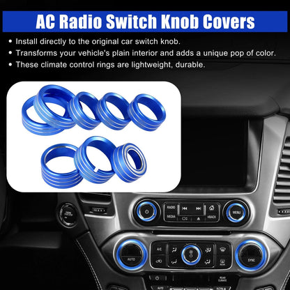 8 x Blue AC Radio Knob Covers for Chevy Silverado / GMC Sierra (2014-2018)