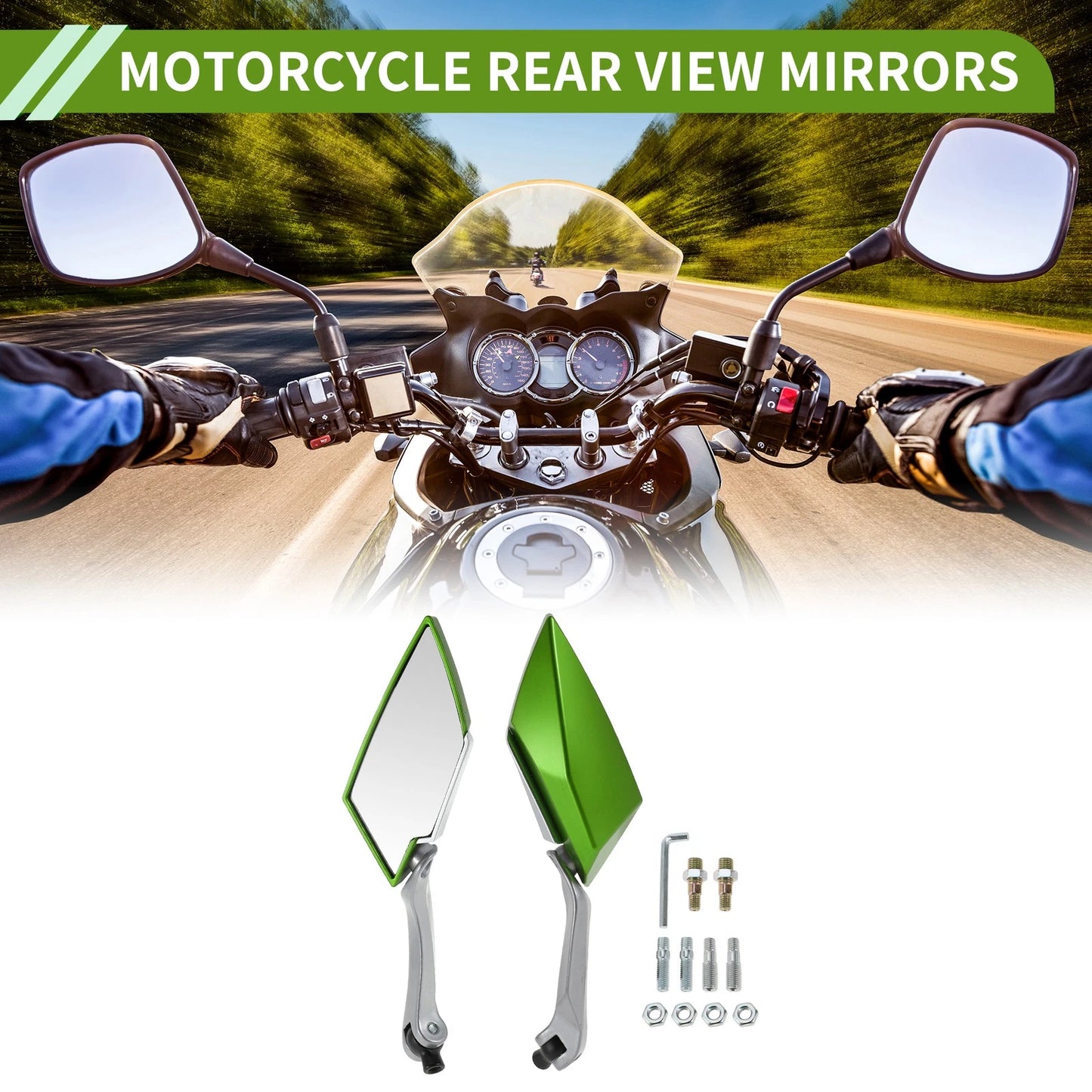 M8/M10 1 Set Rear View Mirrors Prismatic Green Aluminum for Make Model