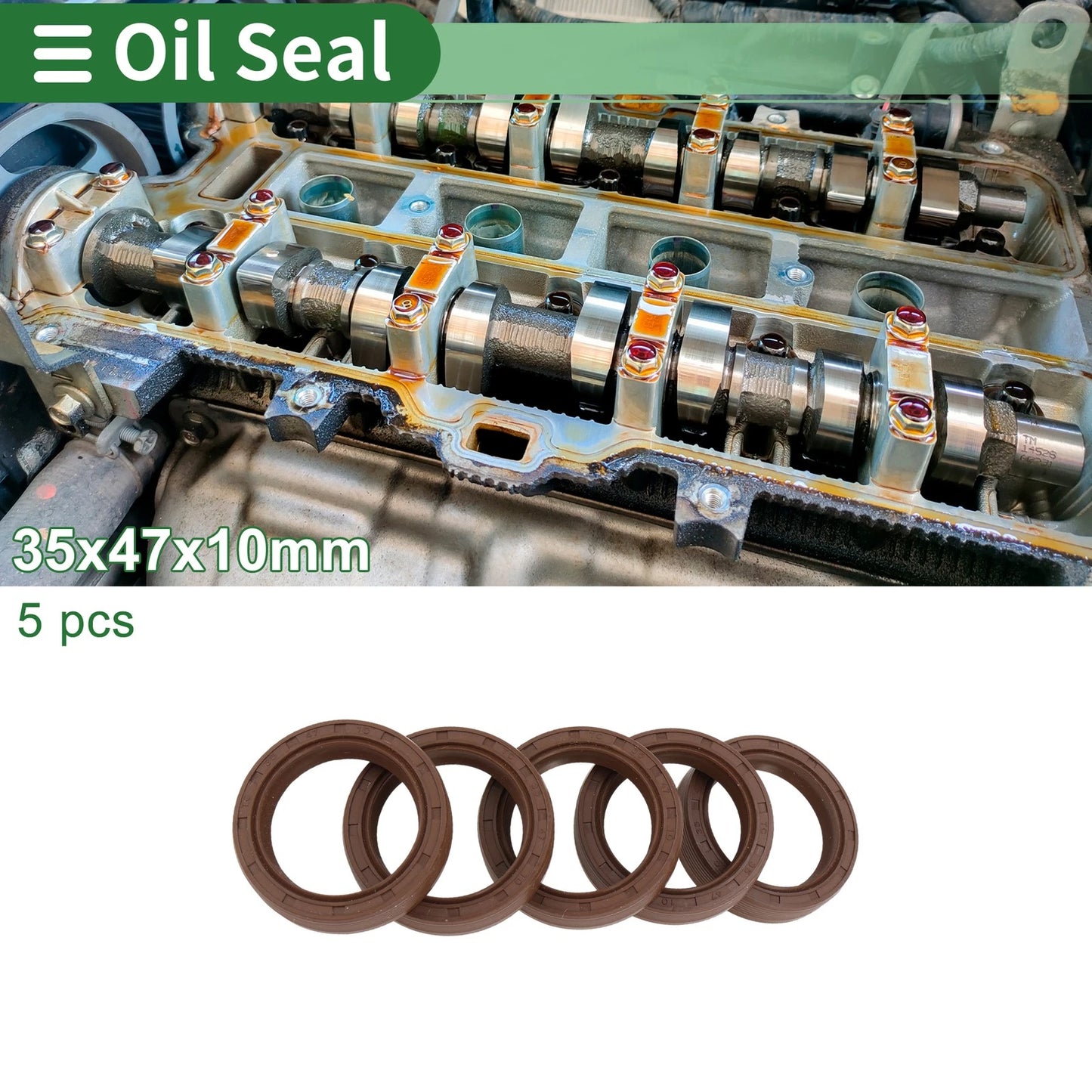 Oil Seal 35x47x10mm FKM Rubber High Pressure Brown 5 pcs