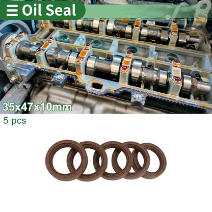 Oil Seal 35x47x10mm FKM Rubber High Pressure Brown 5 pcs