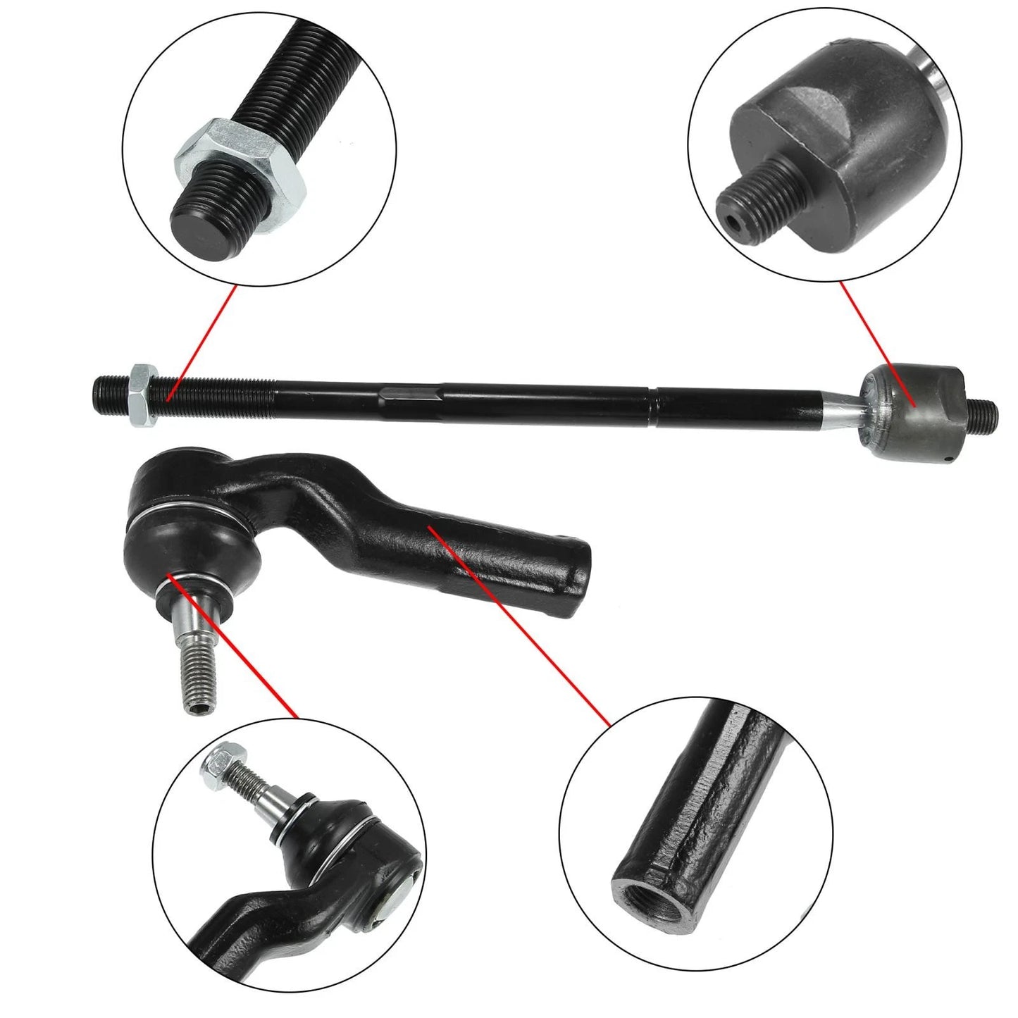 4pcs Front Inner Outer Tie Rods for Ford Focus, C-Max, Escape (2012-2017)