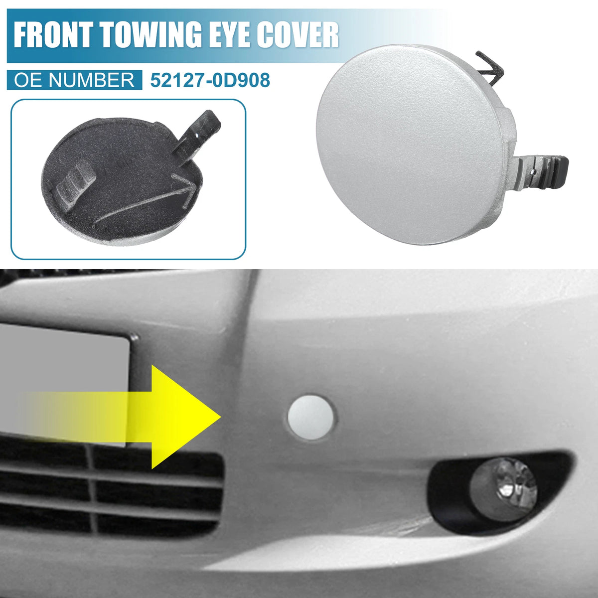 Front Bumper Tow Hook Cover for Toyota Yaris 4-Door (2007-2010) Silver Tone