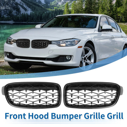 Front Hood Bumper Grille for BMW 3 Series F30 2013-2018 Black 2 x Grilles